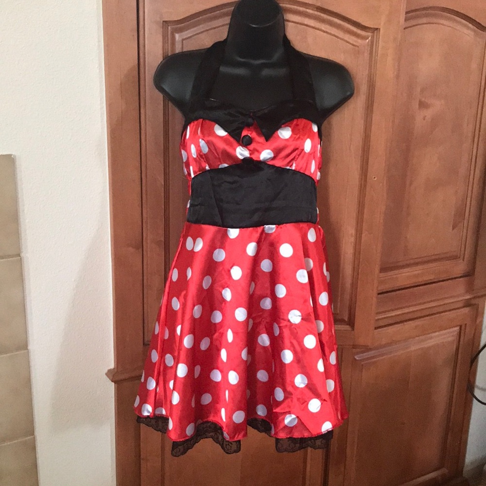 Red and Black Polka Dot Backless Dress
